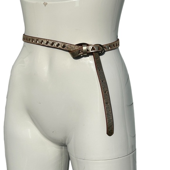 Gold Embossed Skinny Leather Belt - Picture 3 of 11